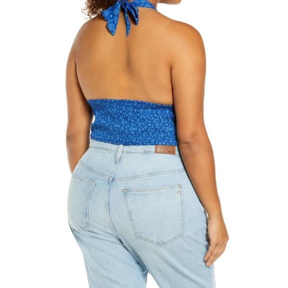 𝅺bp Womens Blue Print Halter BNWOT Crop Top Vneck Nordstrom - Picture 5 of 5